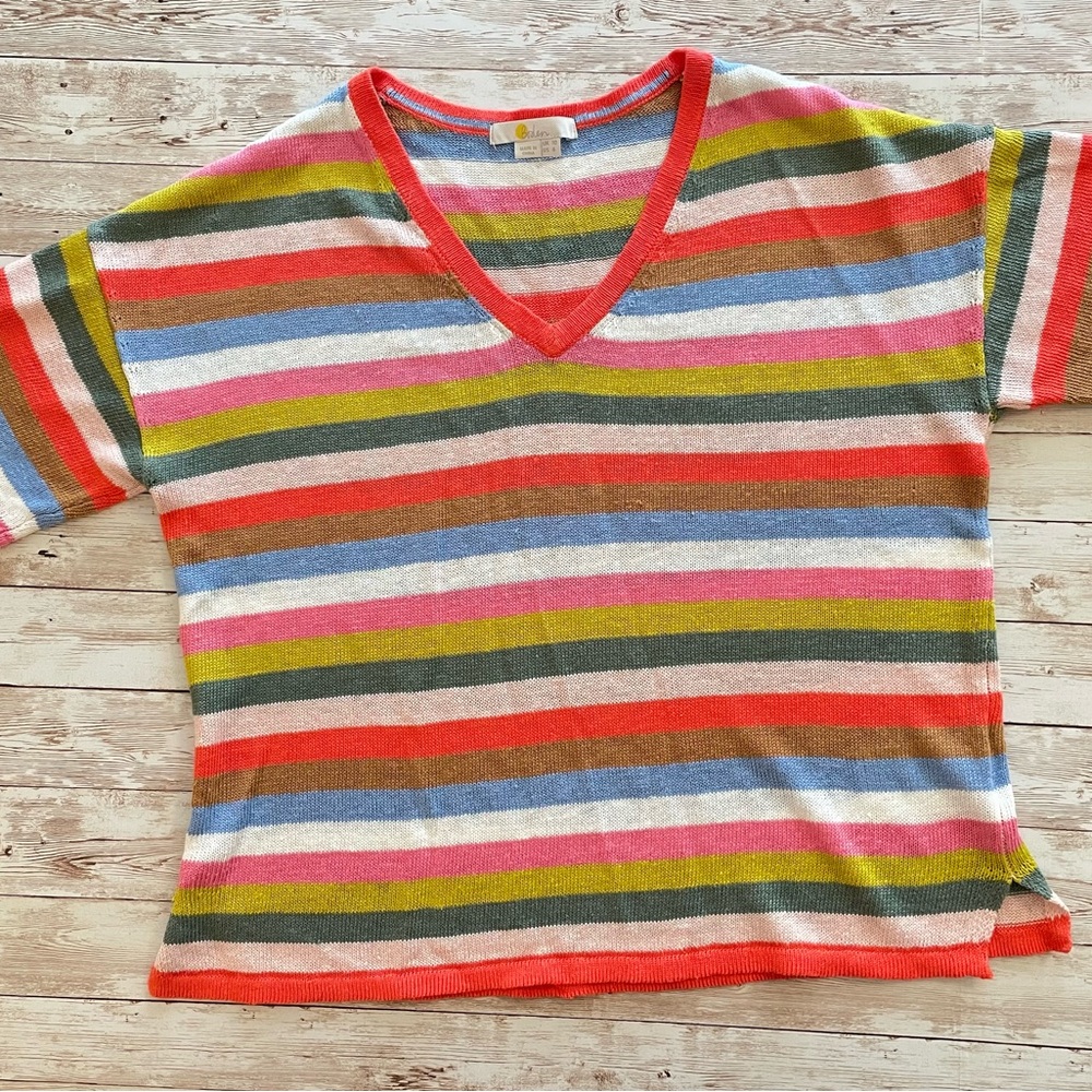 Boden Linen Striped V-Neck Sweater